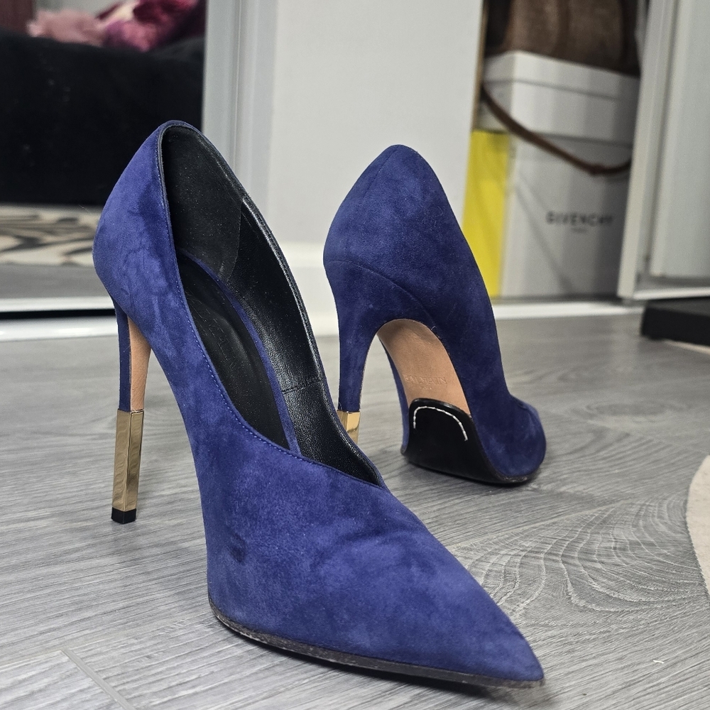 Balmain Blue Suede High Heel Pumps